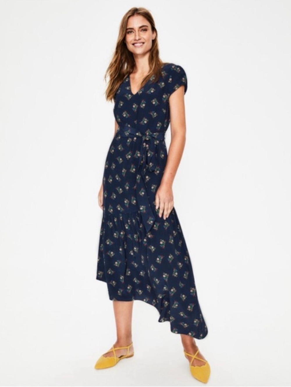 Boden Amy Floral Navy Midi Dress 8P